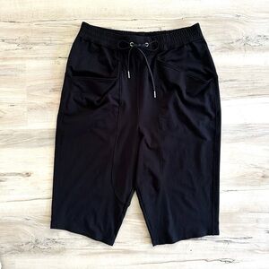 HELMUT Lang black draped pocket pull string Bermuda shorts